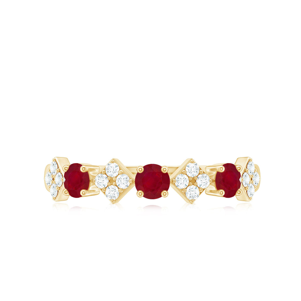 Ruby Diamond Ring – Half Eternity Band With AAA Quality Ruby & HI SI Diamonds