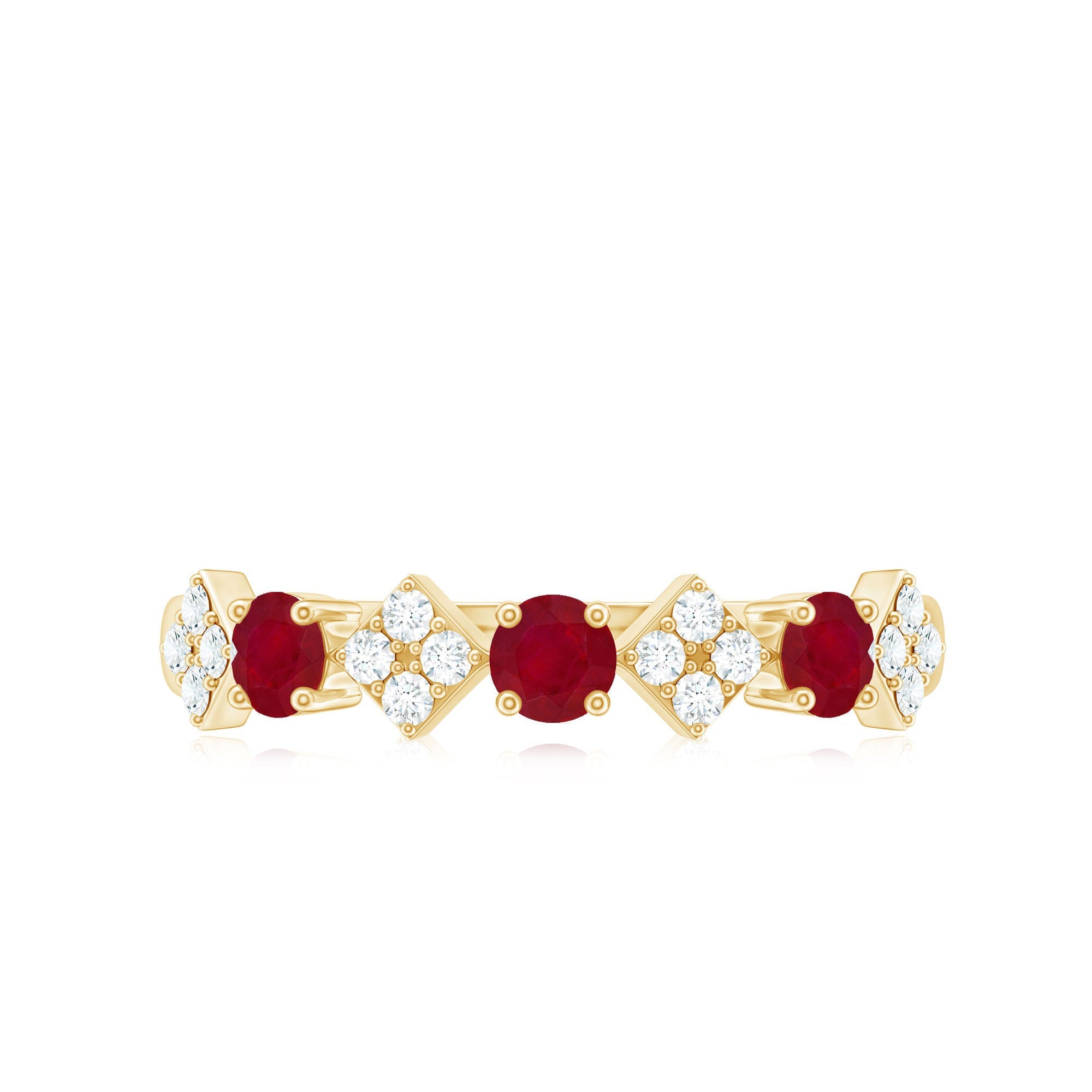 Ruby Diamond Ring – Half Eternity Band With AAA Quality Ruby & HI SI Diamonds