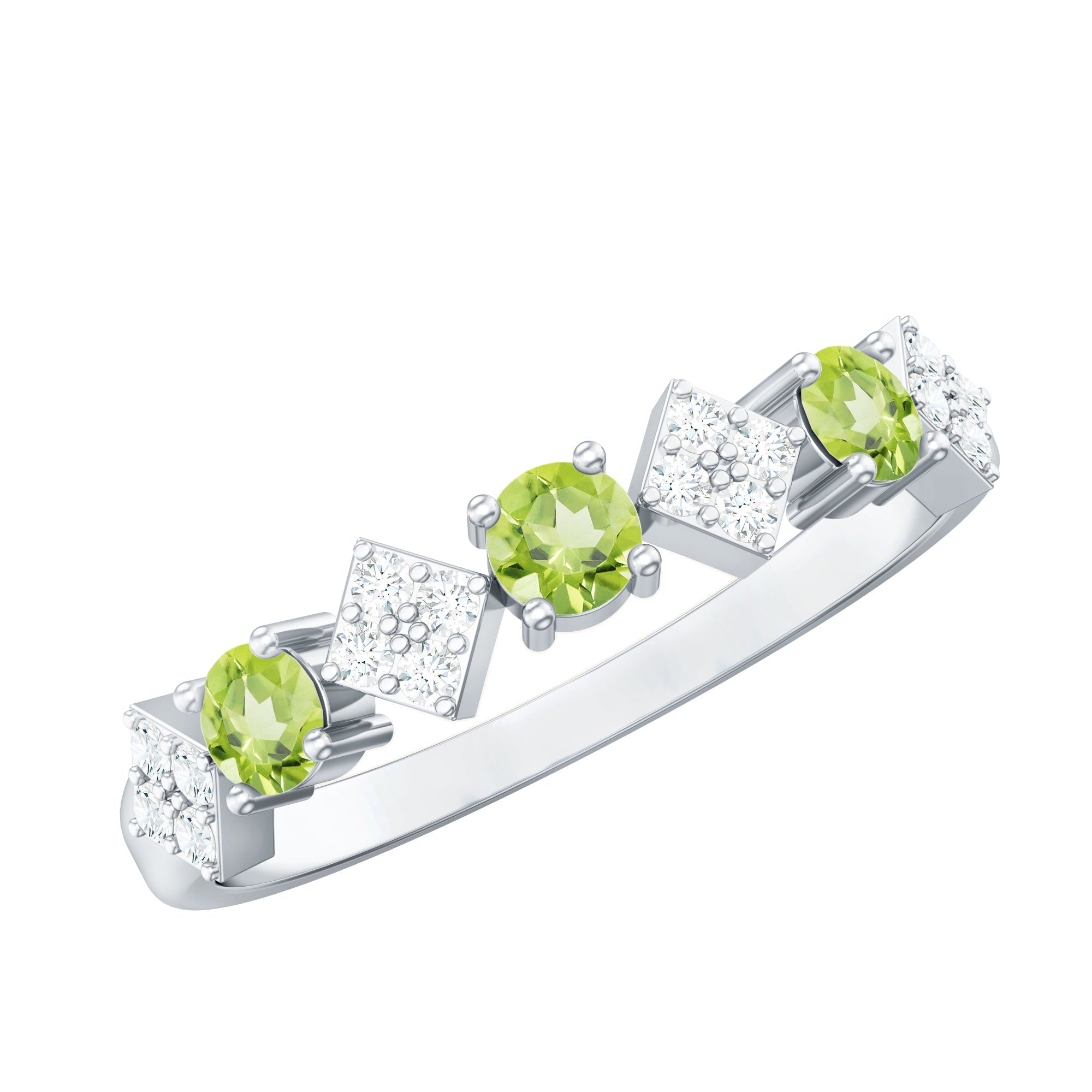 Peridot Diamond Ring – Half Eternity Band with AAA Quality & Sparkling Diamonds
