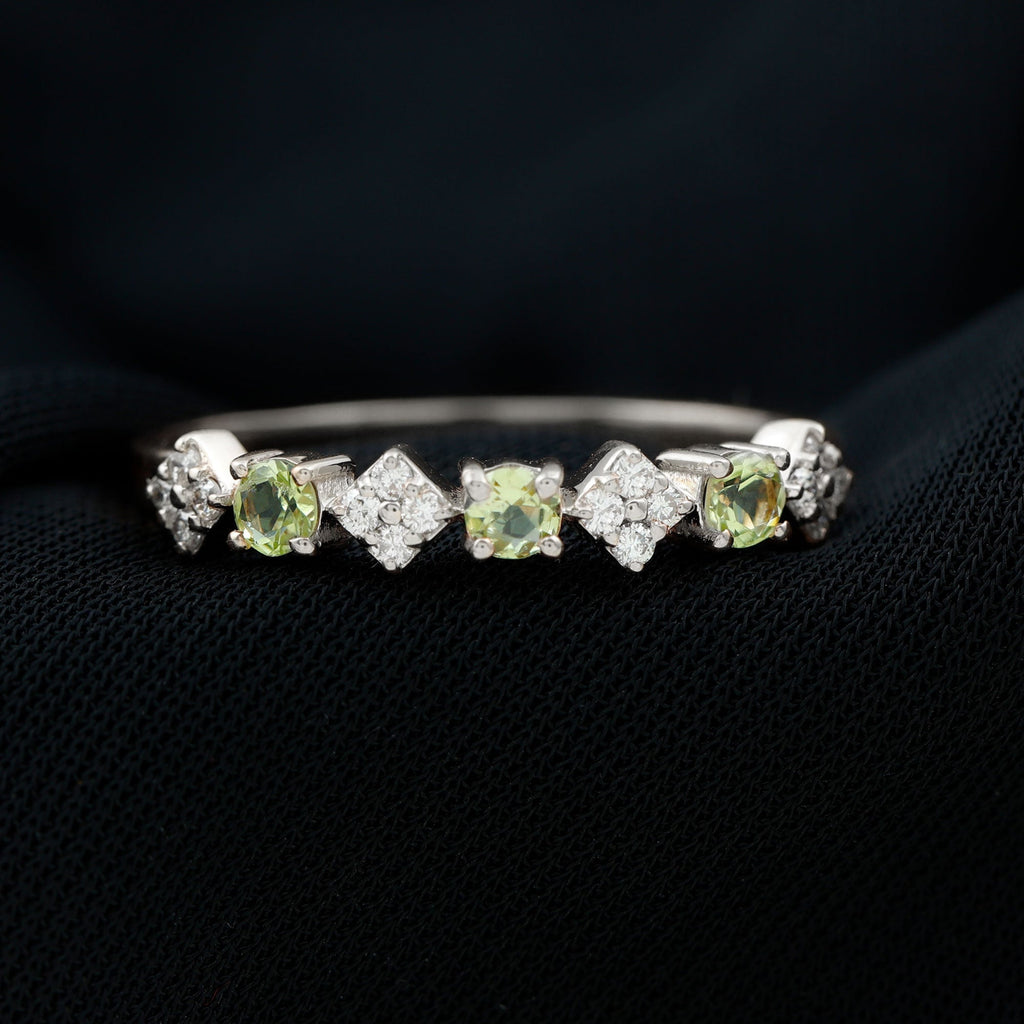 Peridot Diamond Ring – Half Eternity Band with AAA Quality & Sparkling Diamonds