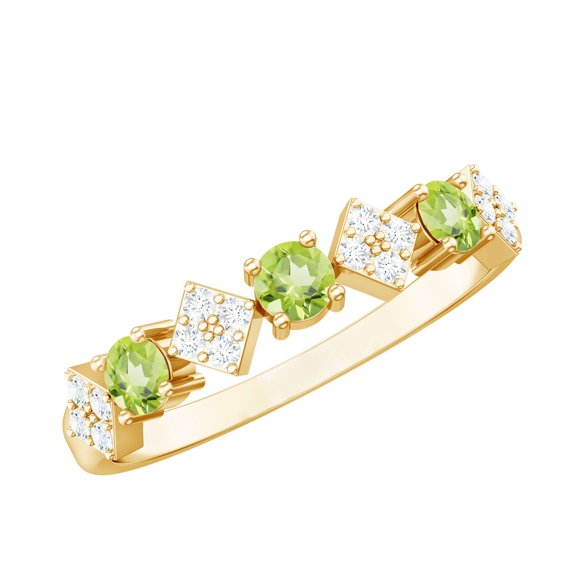 Peridot Diamond Ring – Half Eternity Band with AAA Quality & Sparkling Diamonds