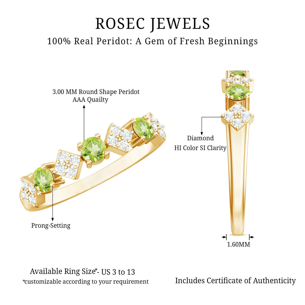 Peridot Diamond Ring – Half Eternity Band with AAA Quality & Sparkling Diamonds