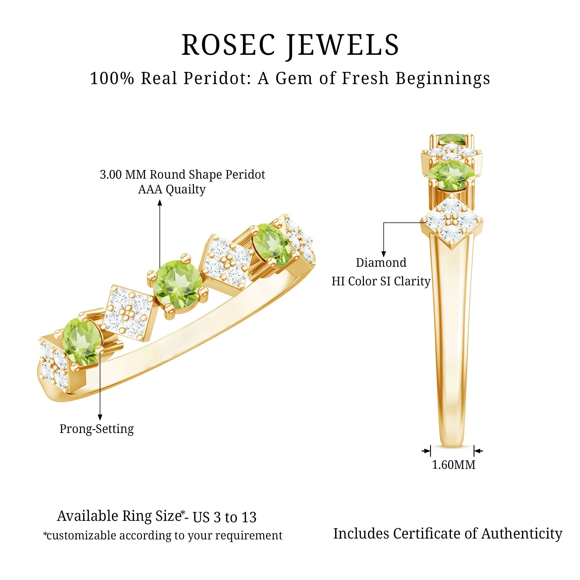 Peridot Diamond Ring – Half Eternity Band with AAA Quality & Sparkling Diamonds