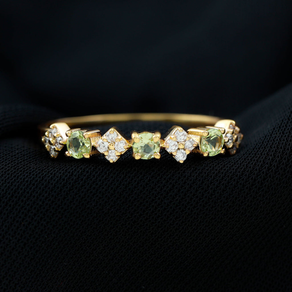 Peridot Diamond Ring – Half Eternity Band with AAA Quality & Sparkling Diamonds