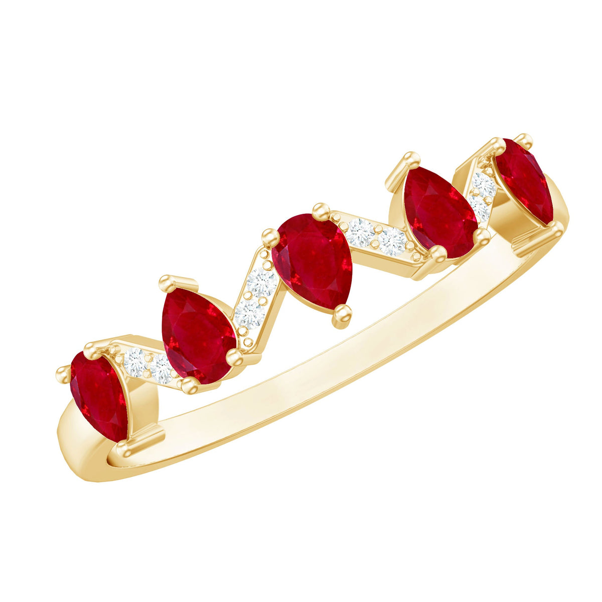 Pear Shape Ruby Ring – Half Eternity Band With Diamonds | AAA Quality Gemstone