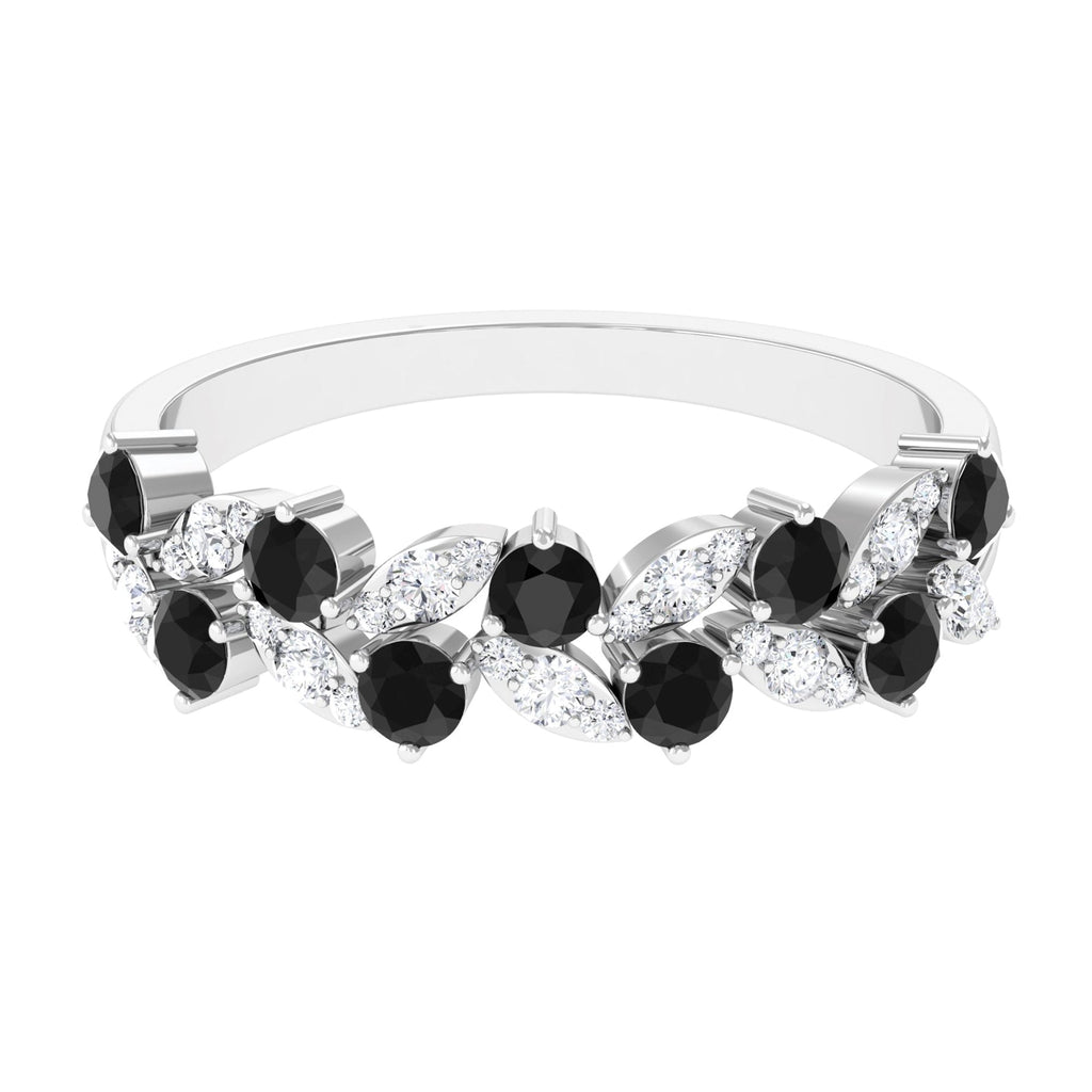Black Onyx and Diamond Half Eternity Leaf Band for Women