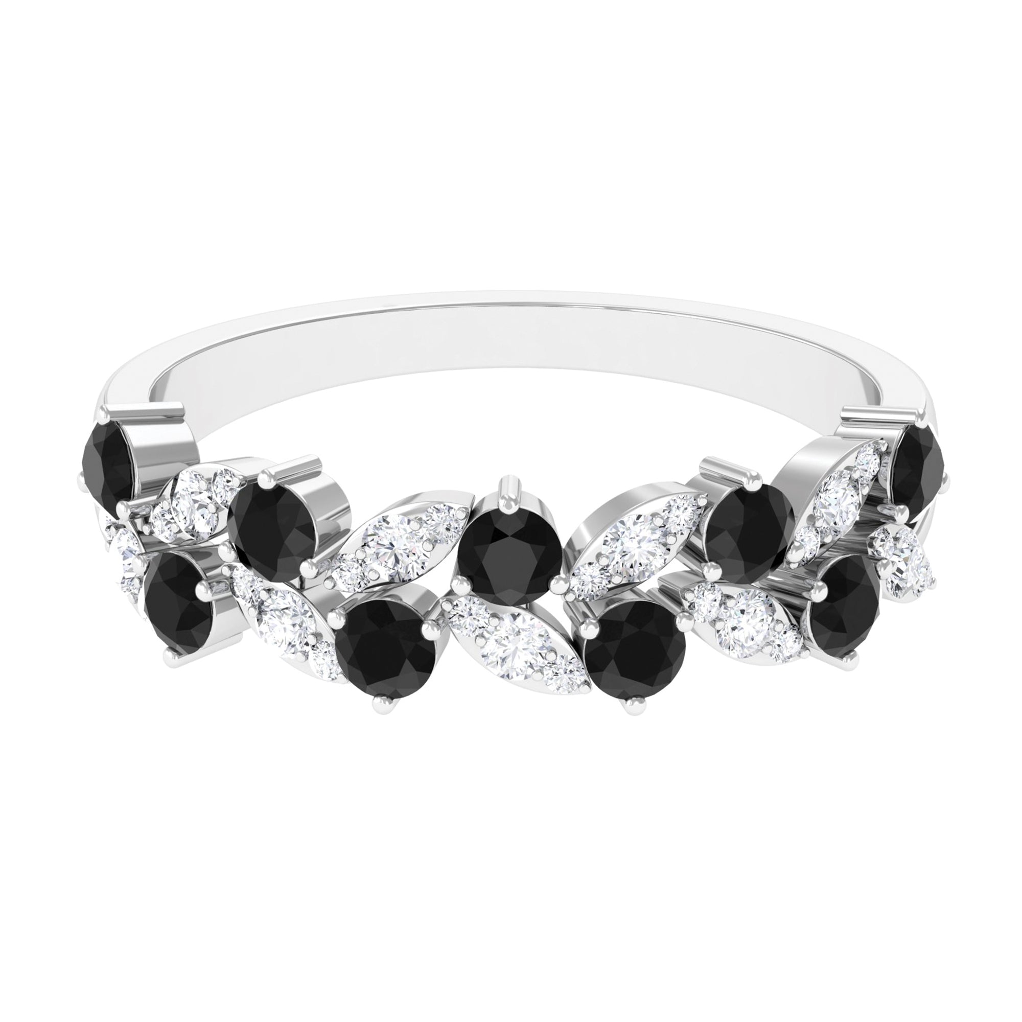 Black Onyx and Diamond Half Eternity Leaf Band for Women