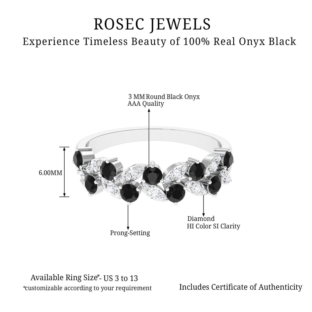Black Onyx and Diamond Half Eternity Leaf Band for Women