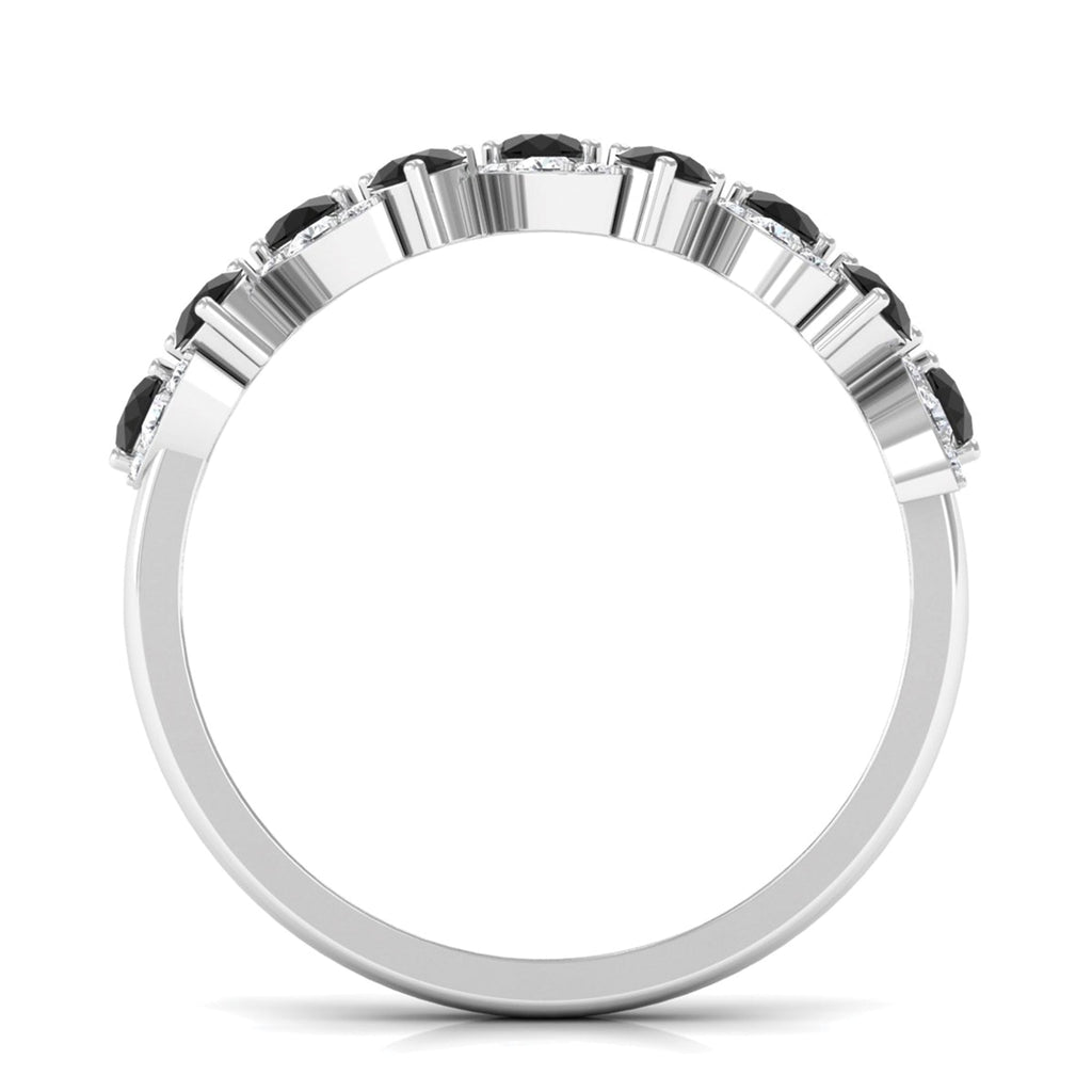 Black Onyx and Diamond Half Eternity Leaf Band for Women