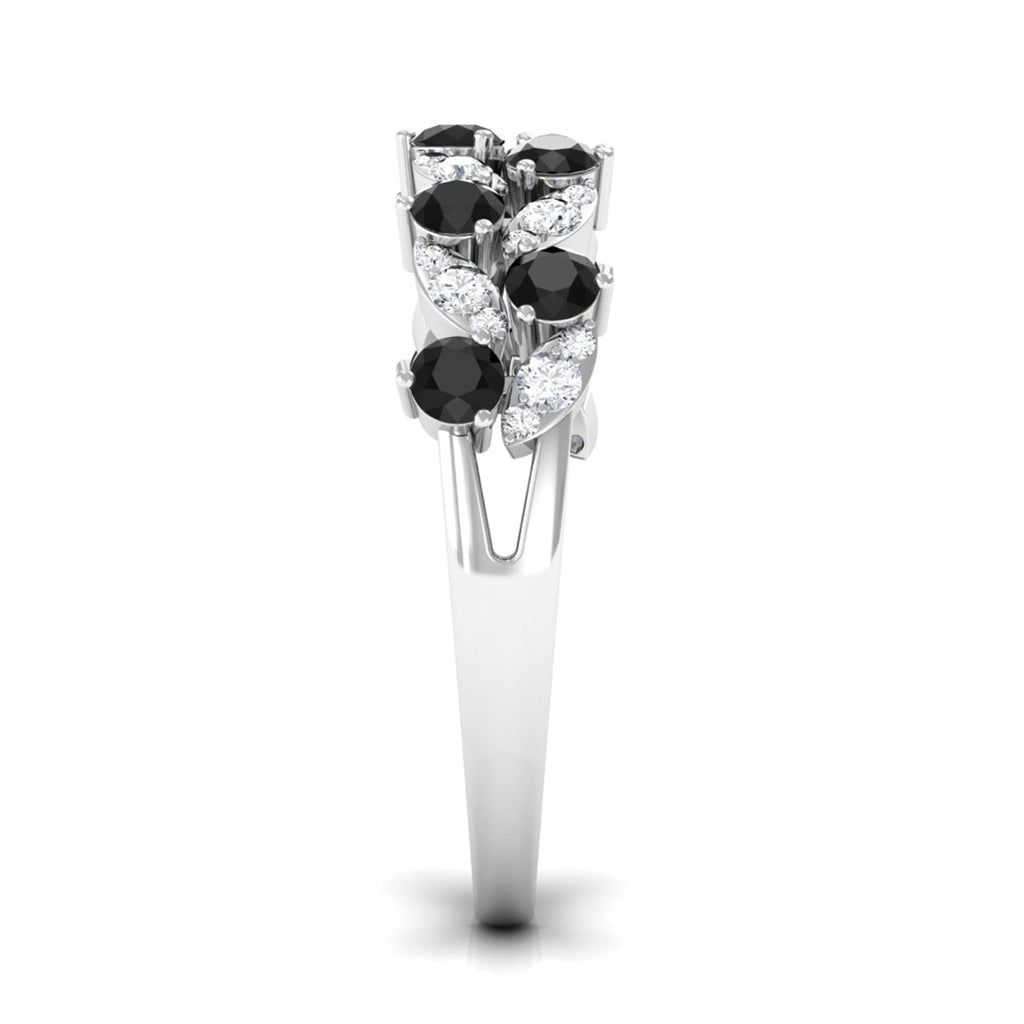 Black Onyx and Diamond Half Eternity Leaf Band for Women
