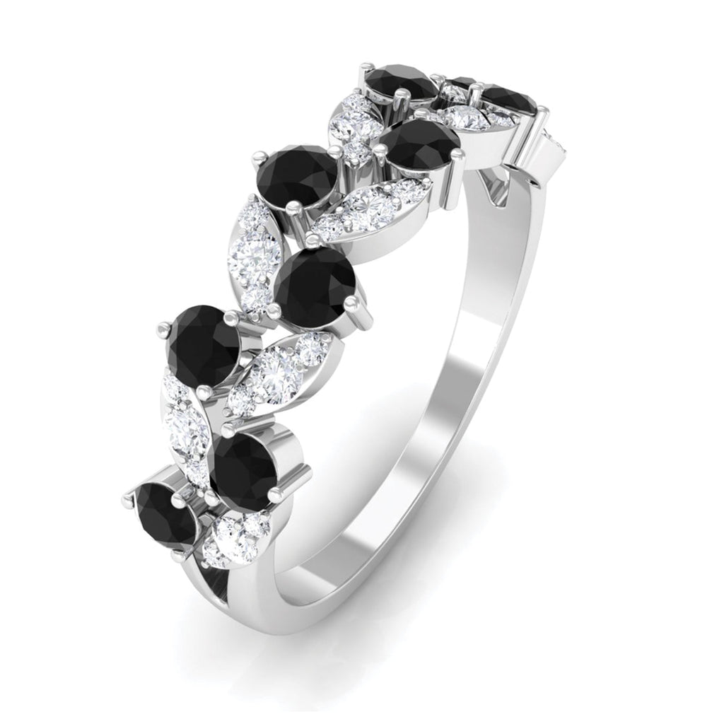Black Onyx and Diamond Half Eternity Leaf Band for Women
