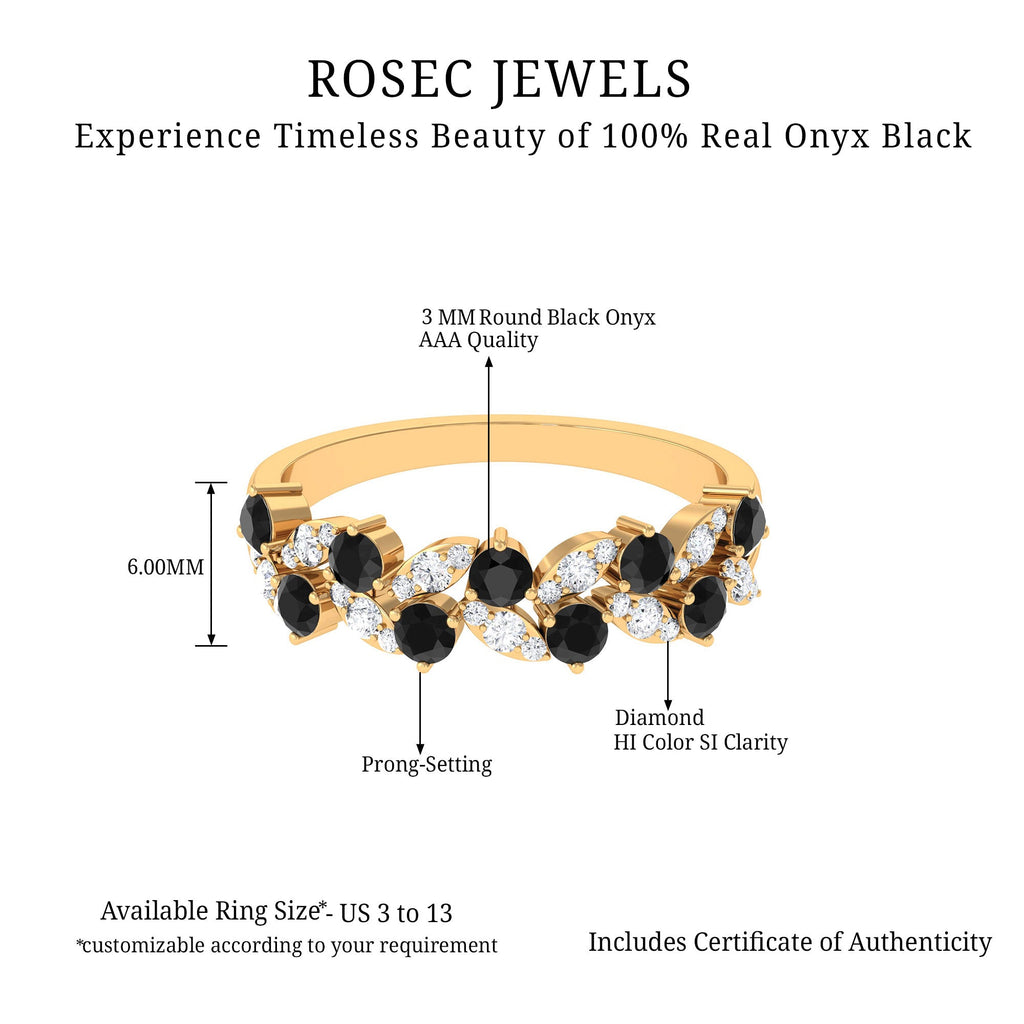 Black Onyx and Diamond Half Eternity Leaf Band for Women