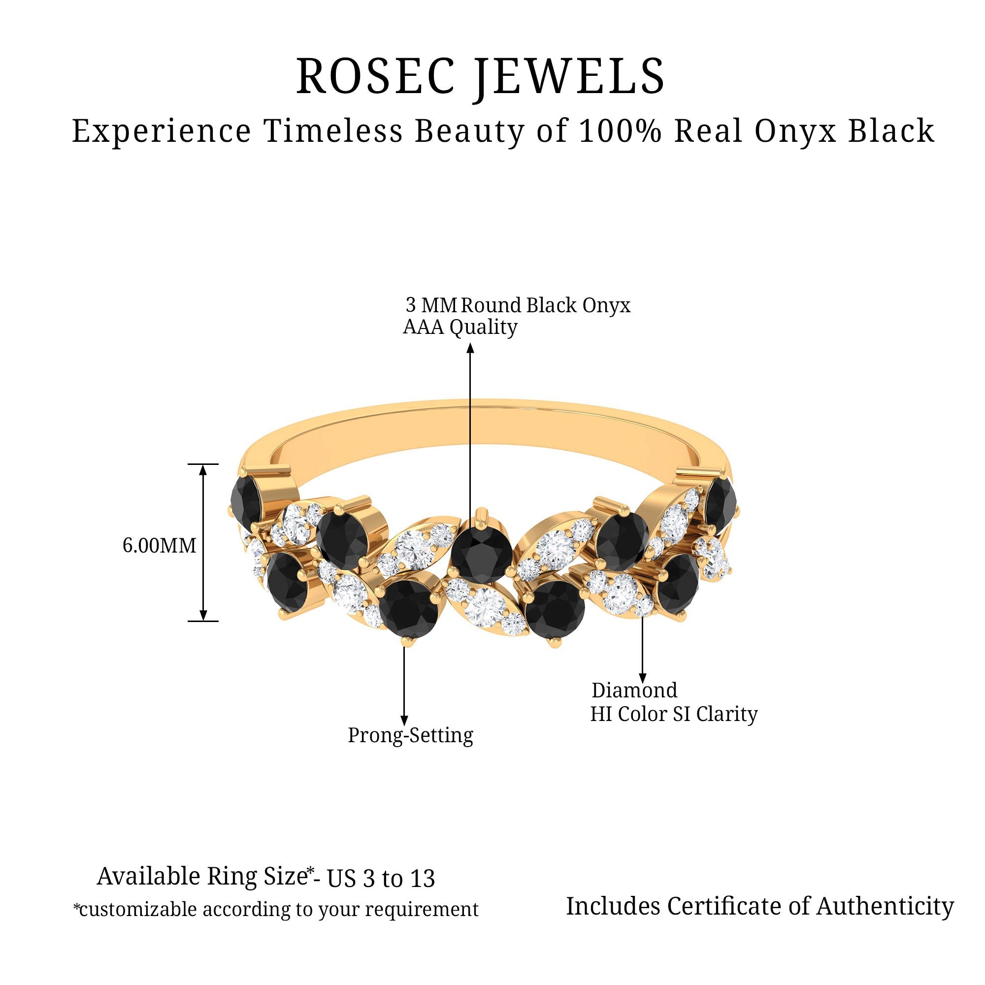 Black Onyx and Diamond Half Eternity Leaf Band for Women