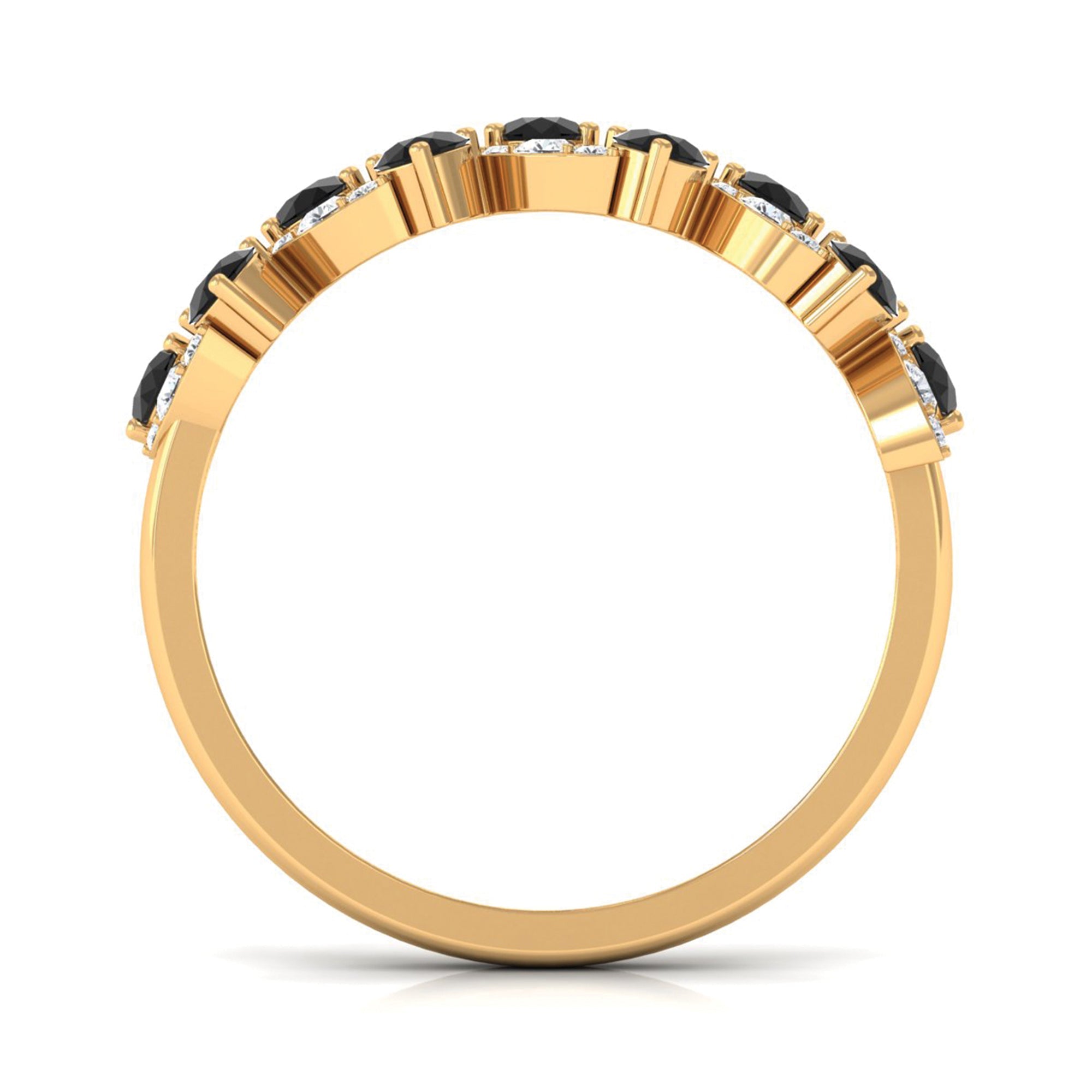 Black Onyx and Diamond Half Eternity Leaf Band for Women