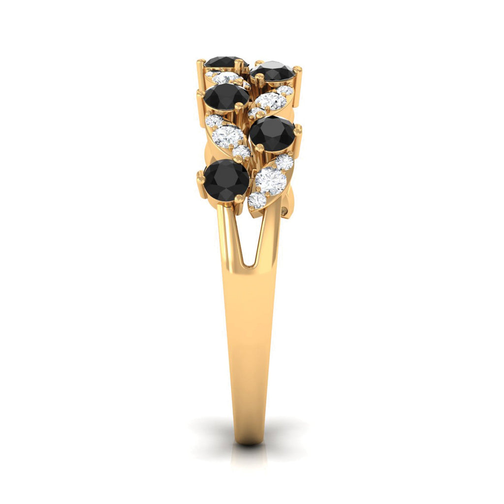 Black Onyx and Diamond Half Eternity Leaf Band for Women
