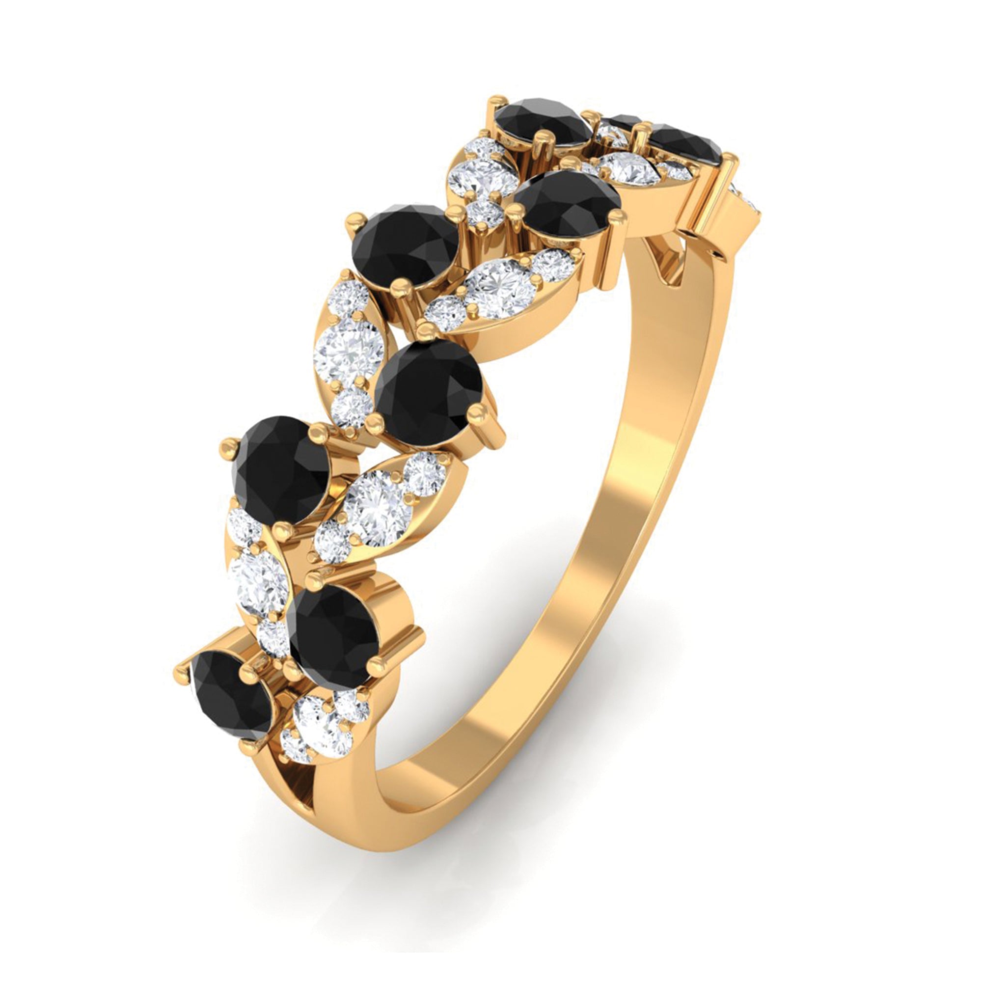 Black Onyx and Diamond Half Eternity Leaf Band for Women