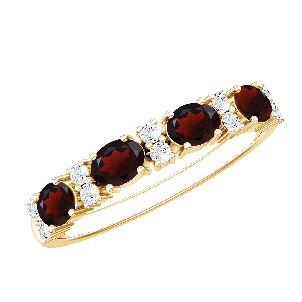 Garnet Eternity Ring – Yellow Gold Half Eternity Band with Oval Cut Stones