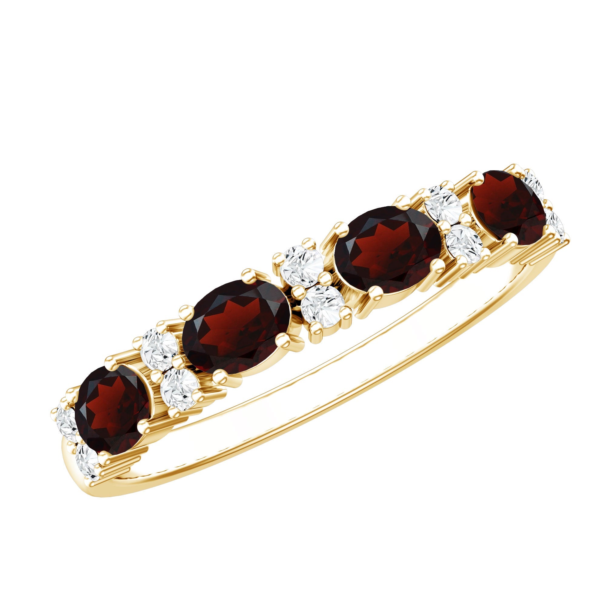 Garnet Eternity Ring – Yellow Gold Half Eternity Band with Oval Cut Stones