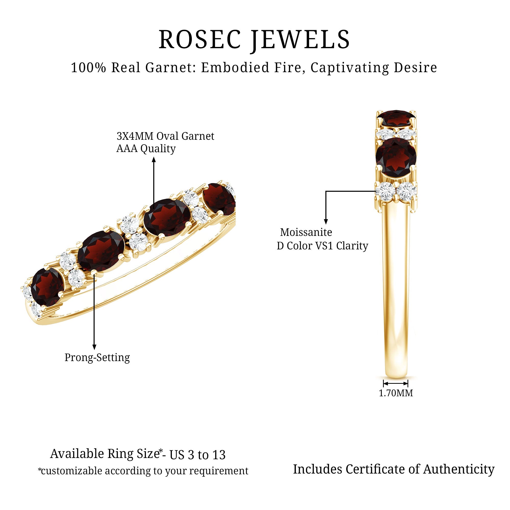Garnet Eternity Ring – Yellow Gold Half Eternity Band with Oval Cut Stones
