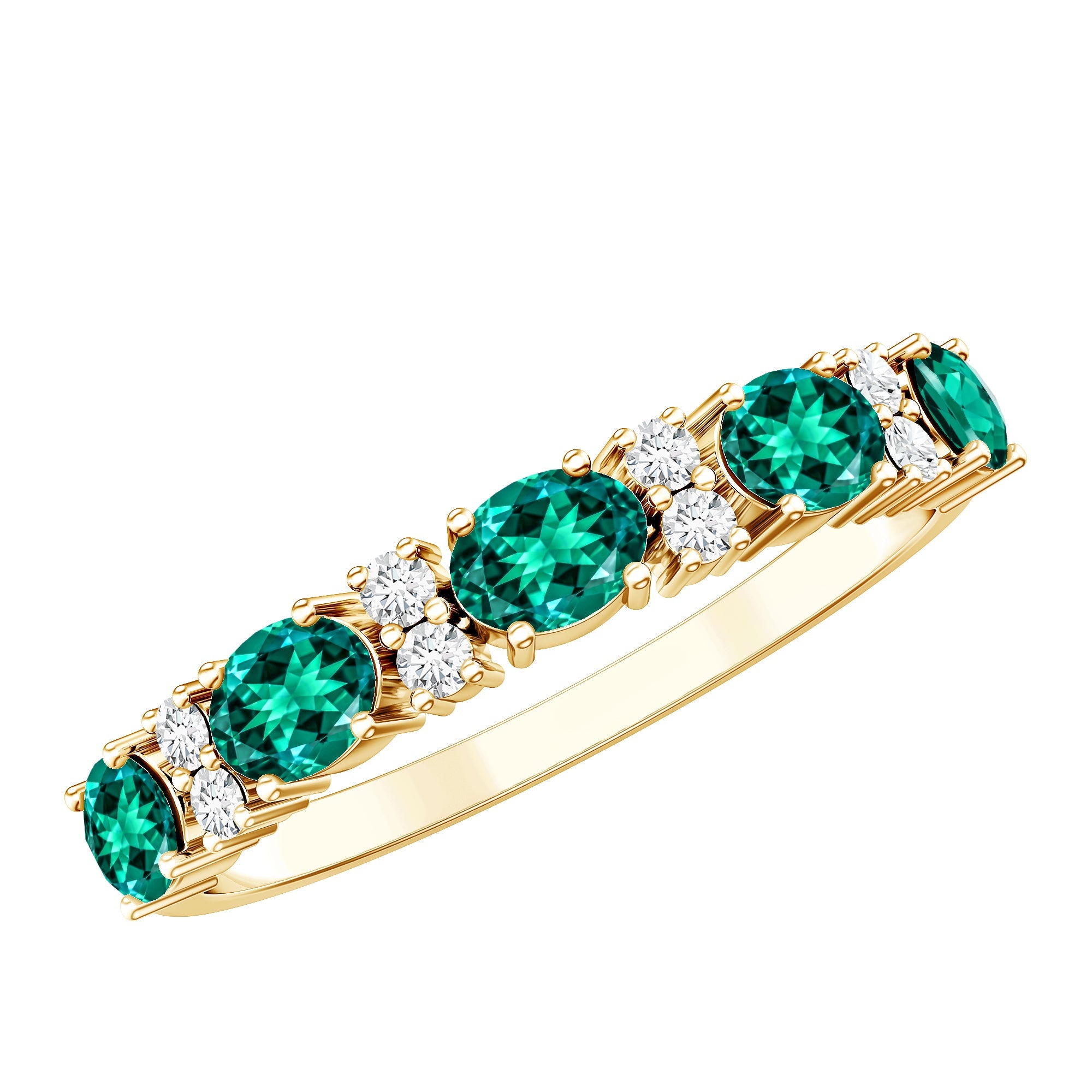 Lab Grown Emerald Ring – Half Eternity Band with Diamond Accents | AAA Quality Stones