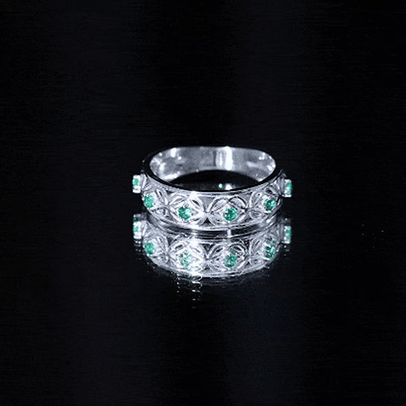 Emerald Eternity Band - Vintage Inspired Half Eternity Ring With Lab Created Emeralds