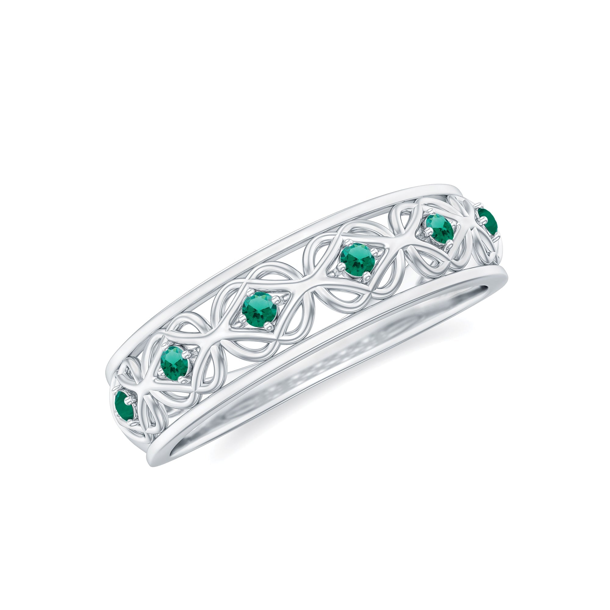 Emerald Eternity Band - Vintage Inspired Half Eternity Ring With Lab Created Emeralds
