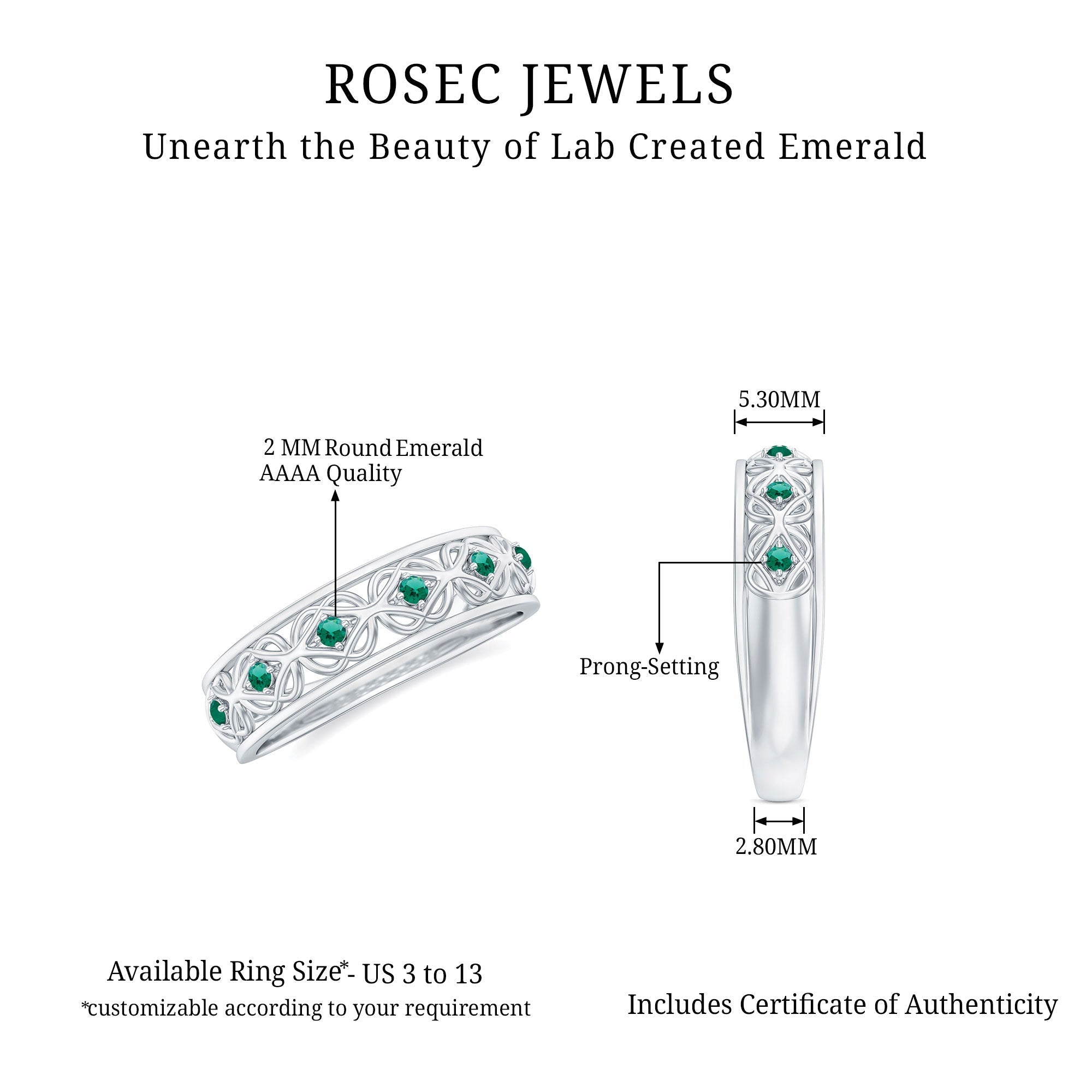 Emerald Eternity Band - Vintage Inspired Half Eternity Ring With Lab Created Emeralds
