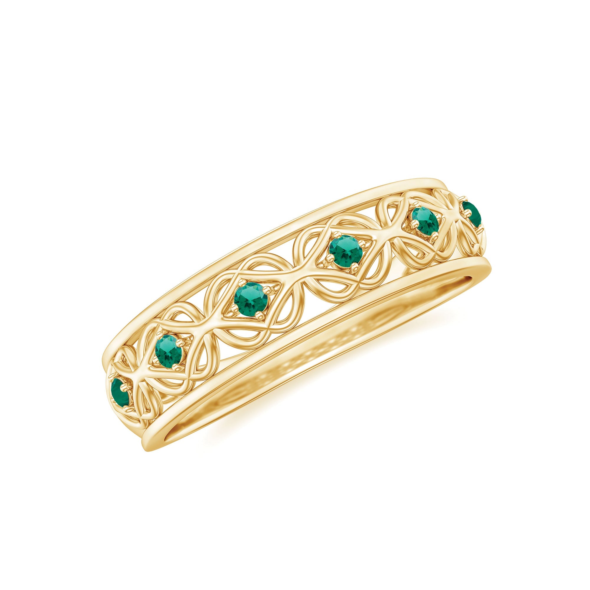 Emerald Eternity Band - Vintage Inspired Half Eternity Ring With Lab Created Emeralds