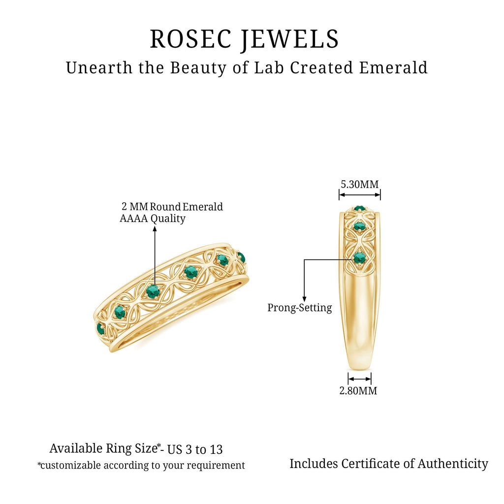 Emerald Eternity Band - Vintage Inspired Half Eternity Ring With Lab Created Emeralds