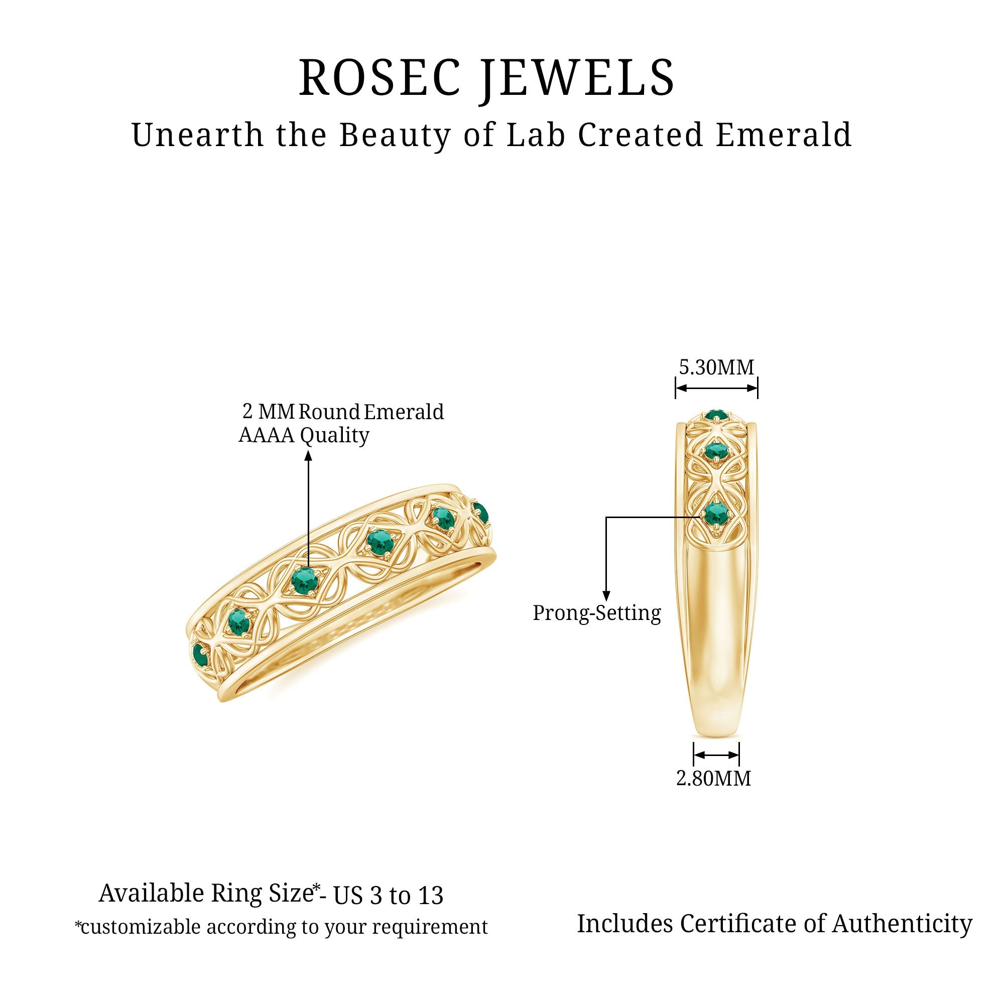 Emerald Eternity Band - Vintage Inspired Half Eternity Ring With Lab Created Emeralds