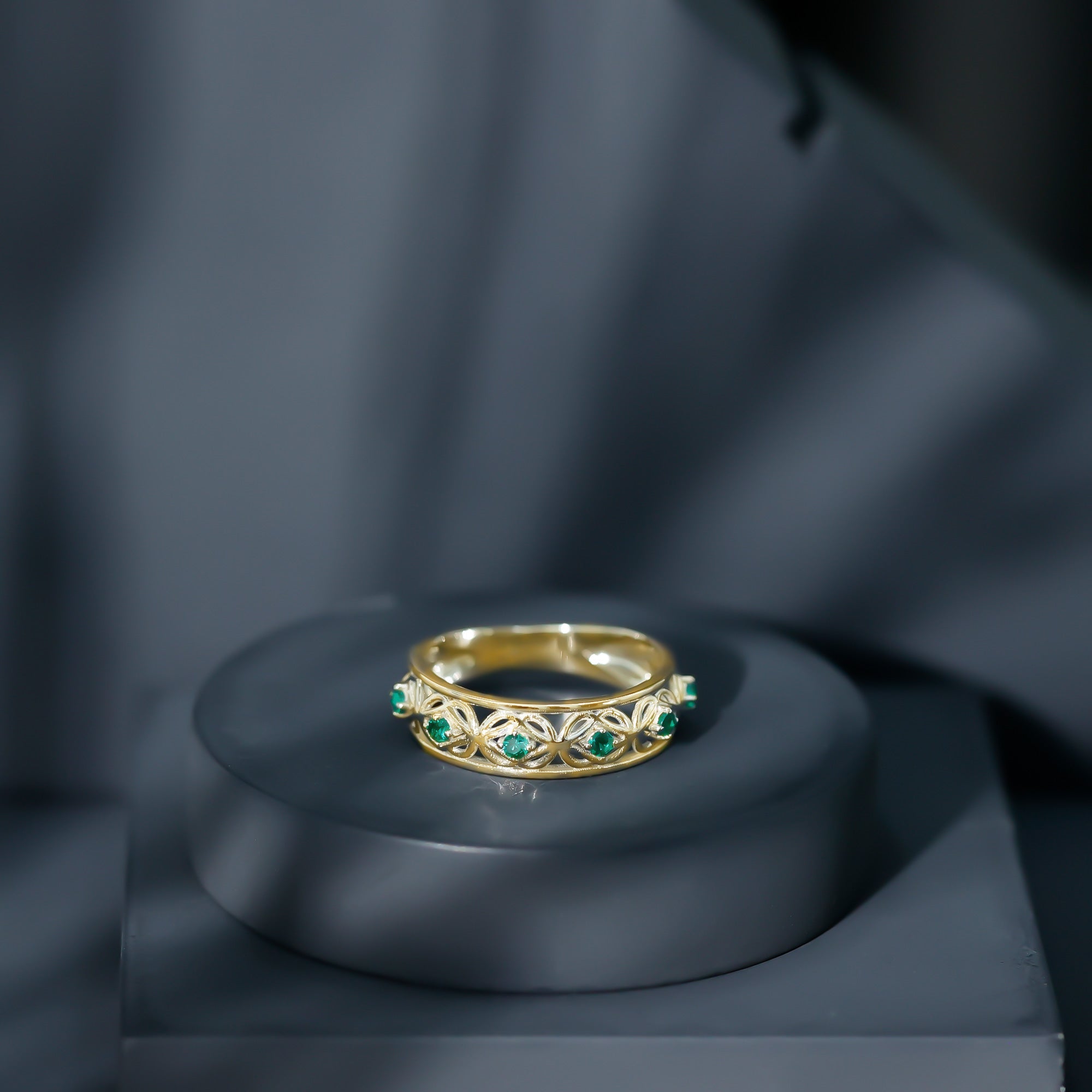 Emerald Eternity Band - Vintage Inspired Half Eternity Ring With Lab Created Emeralds