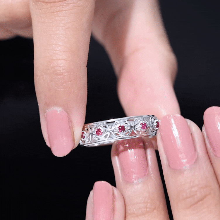 Lab Created Ruby Ring – Vintage Celtic Wedding Band With Prong Set Stones
