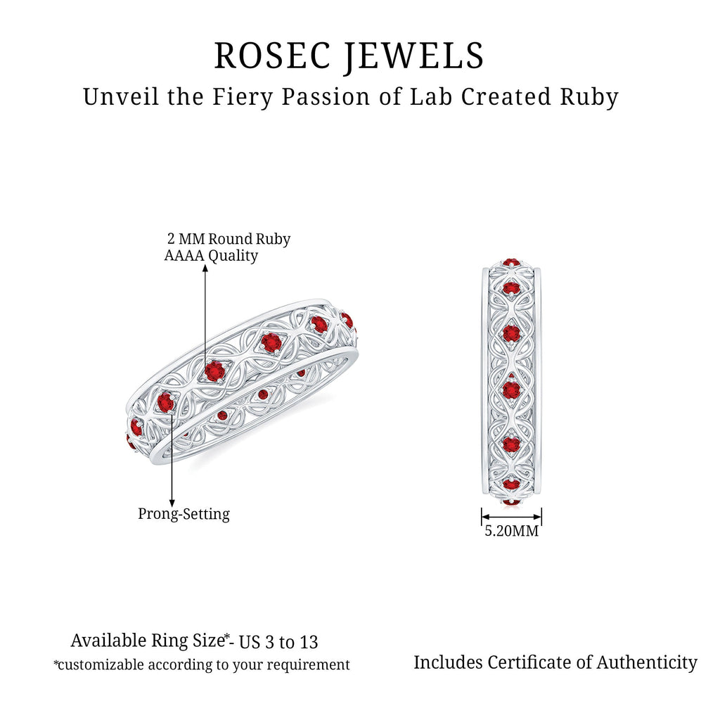 Lab Created Ruby Ring – Vintage Celtic Wedding Band With Prong Set Stones