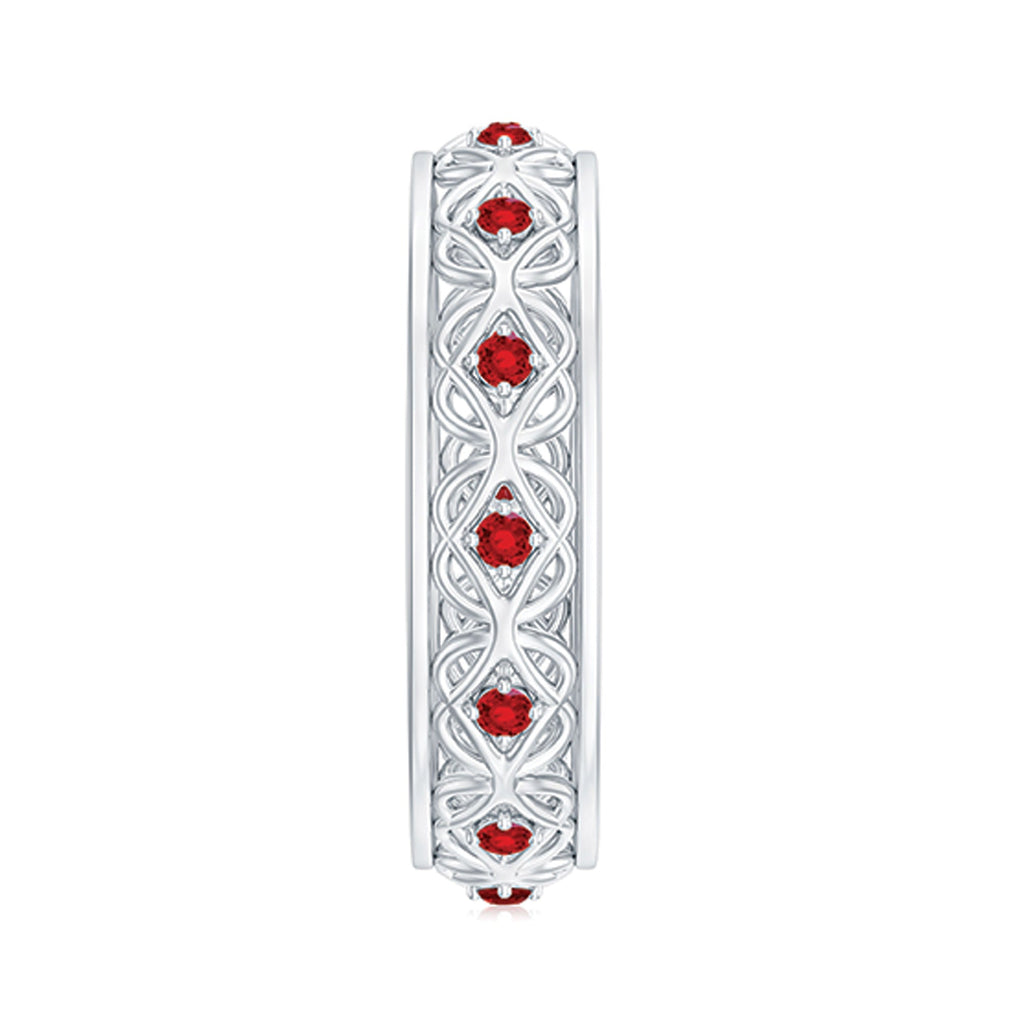 Lab Created Ruby Ring – Vintage Celtic Wedding Band With Prong Set Stones
