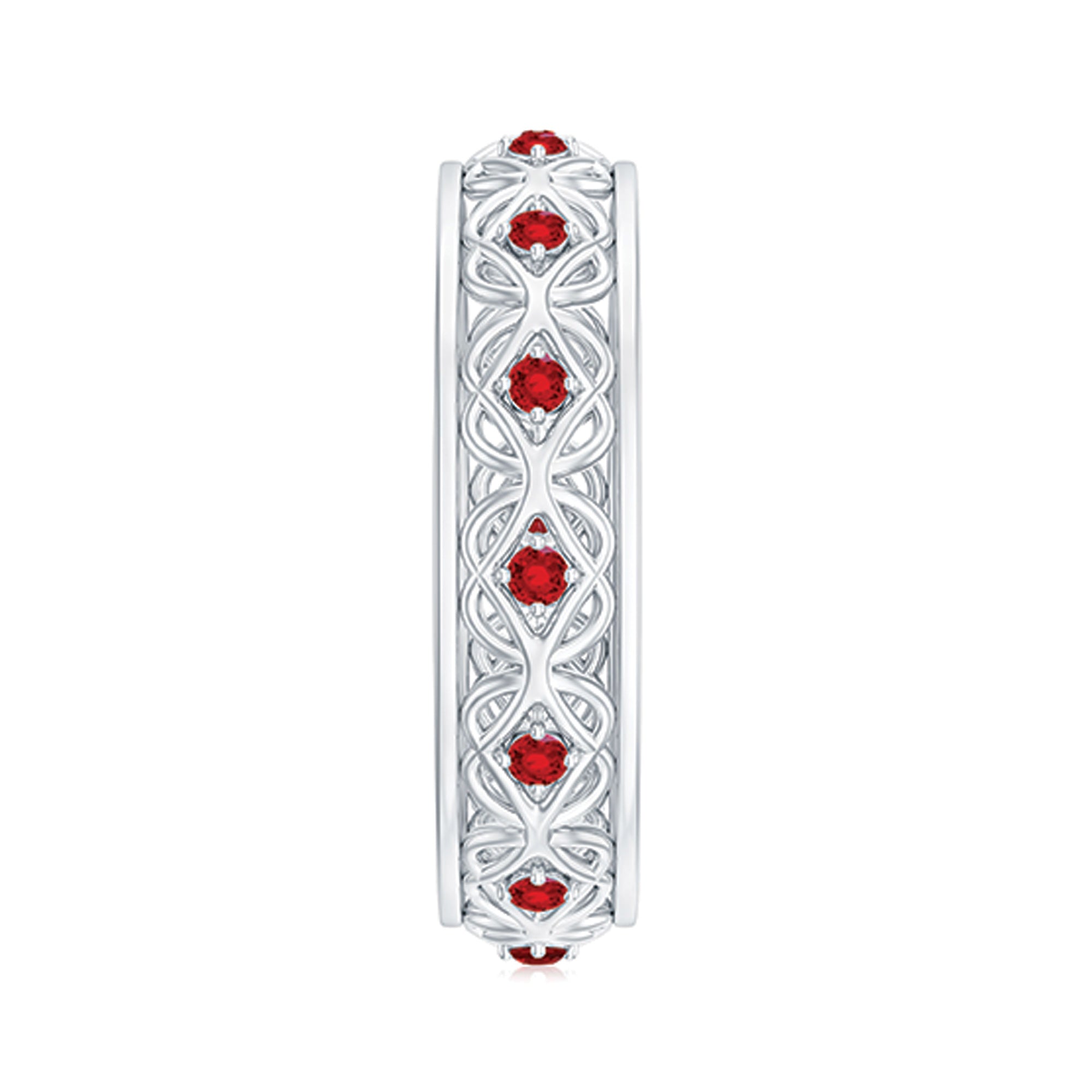 Lab Created Ruby Ring – Vintage Celtic Wedding Band With Prong Set Stones