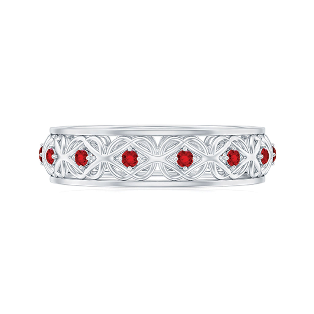 Lab Created Ruby Ring – Vintage Celtic Wedding Band With Prong Set Stones