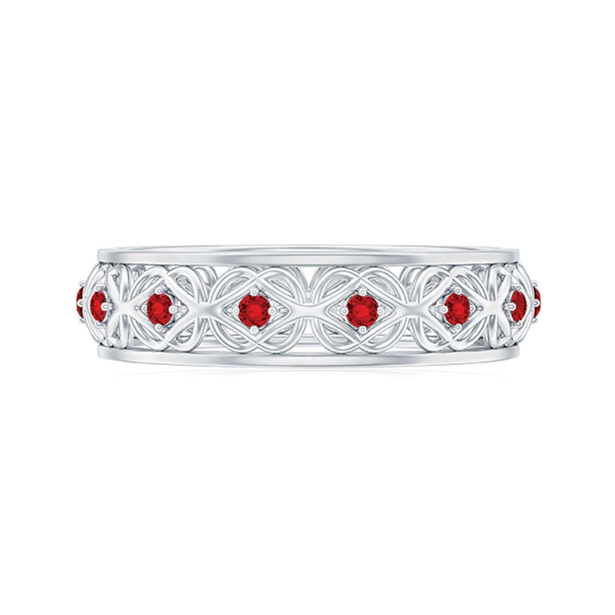 Lab Created Ruby Ring – Vintage Celtic Wedding Band With Prong Set Stones