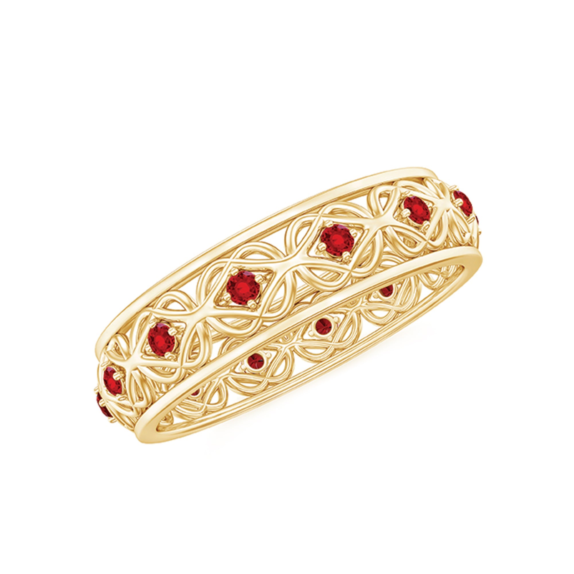 Lab Created Ruby Ring – Vintage Celtic Wedding Band With Prong Set Stones