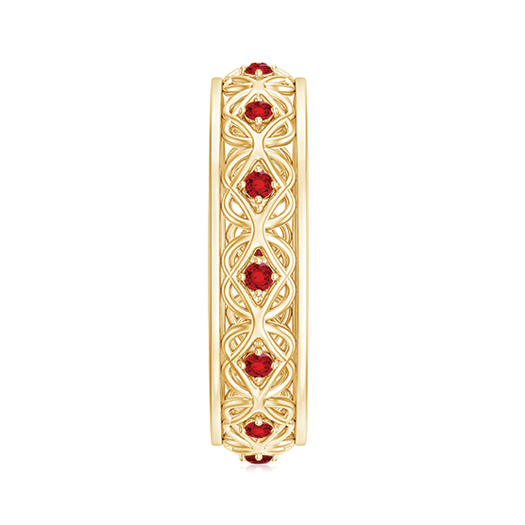 Lab Created Ruby Ring – Vintage Celtic Wedding Band With Prong Set Stones