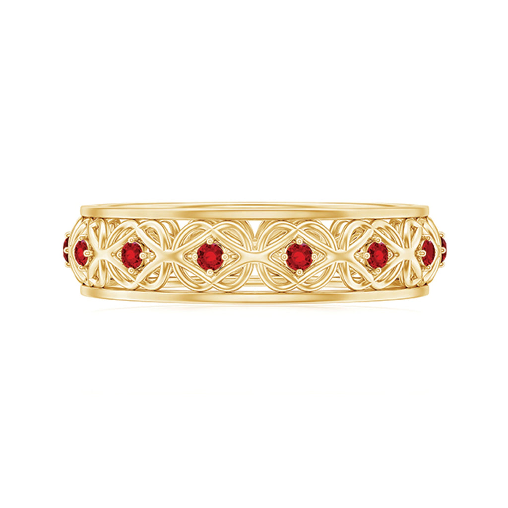 Lab Created Ruby Ring – Vintage Celtic Wedding Band With Prong Set Stones