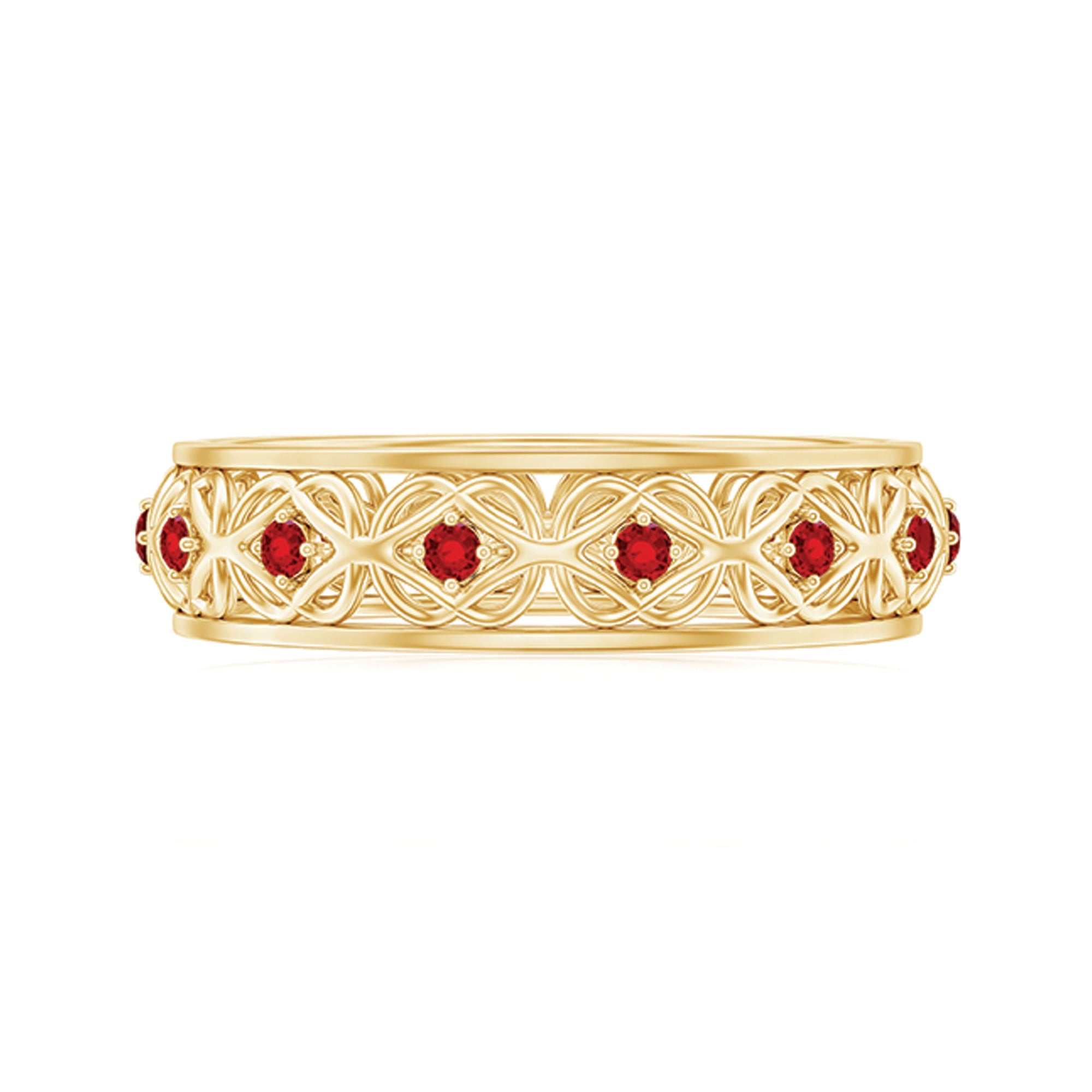 Lab Created Ruby Ring – Vintage Celtic Wedding Band With Prong Set Stones