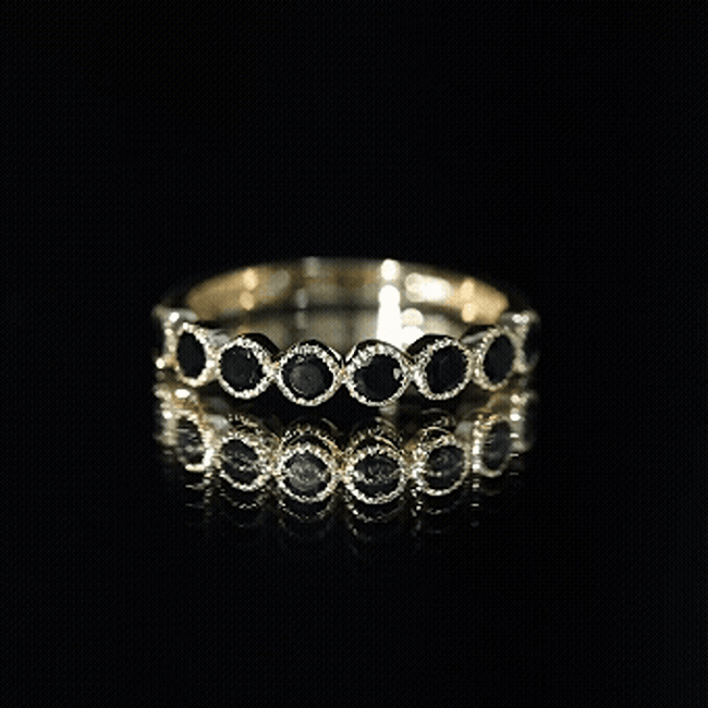 Beaded Bezel Set Black Onyx Half Eternity Wedding Band