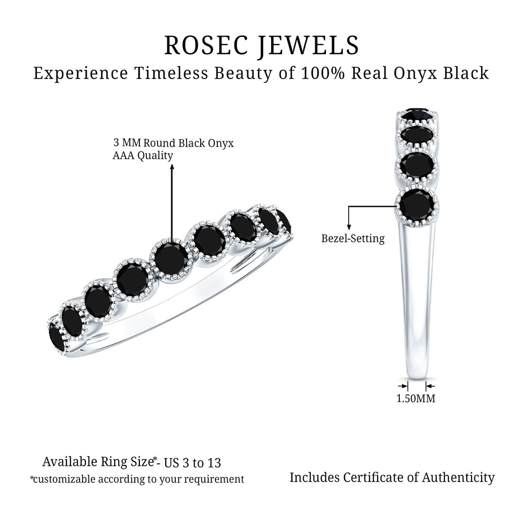 Beaded Bezel Set Black Onyx Half Eternity Wedding Band