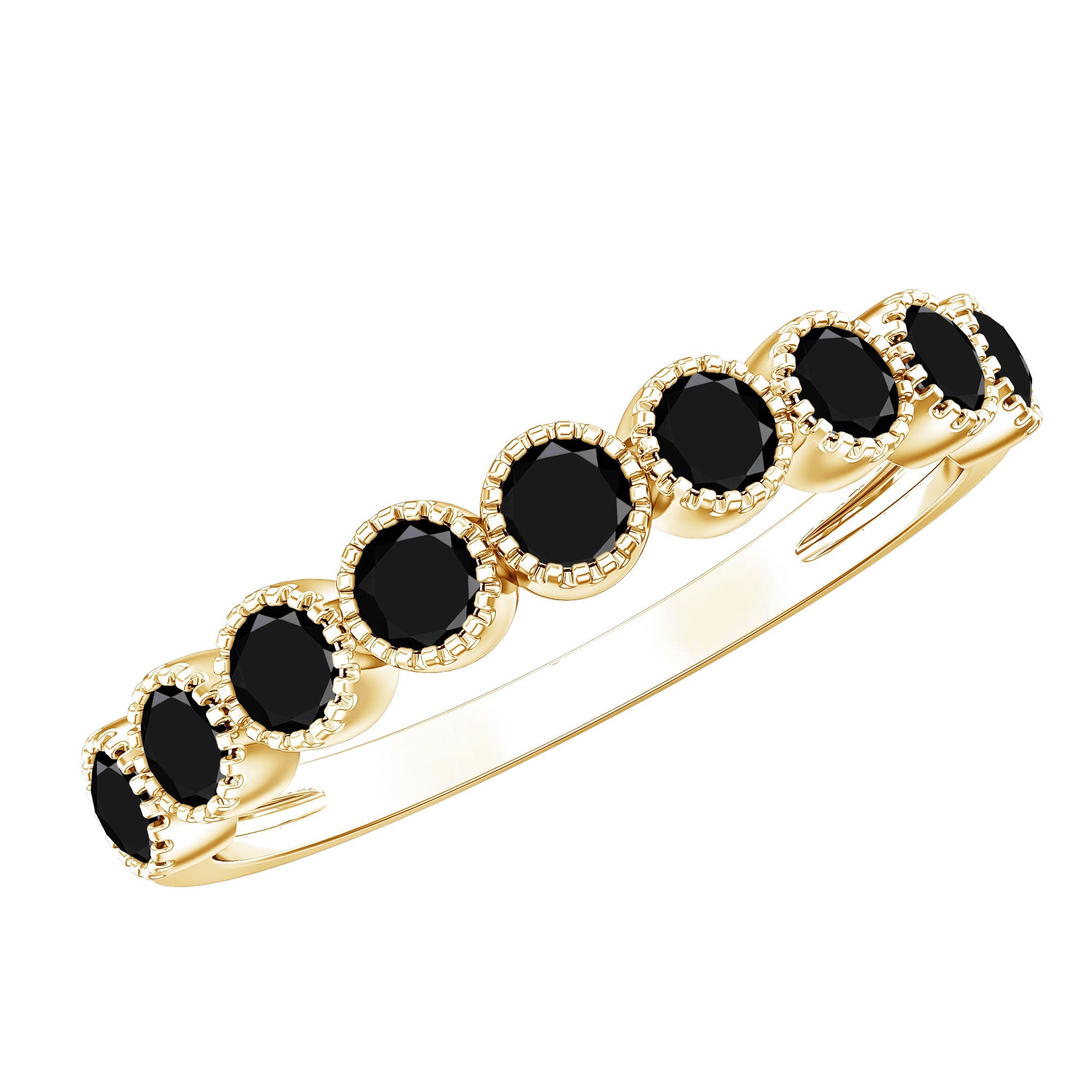 Beaded Bezel Set Black Onyx Half Eternity Wedding Band