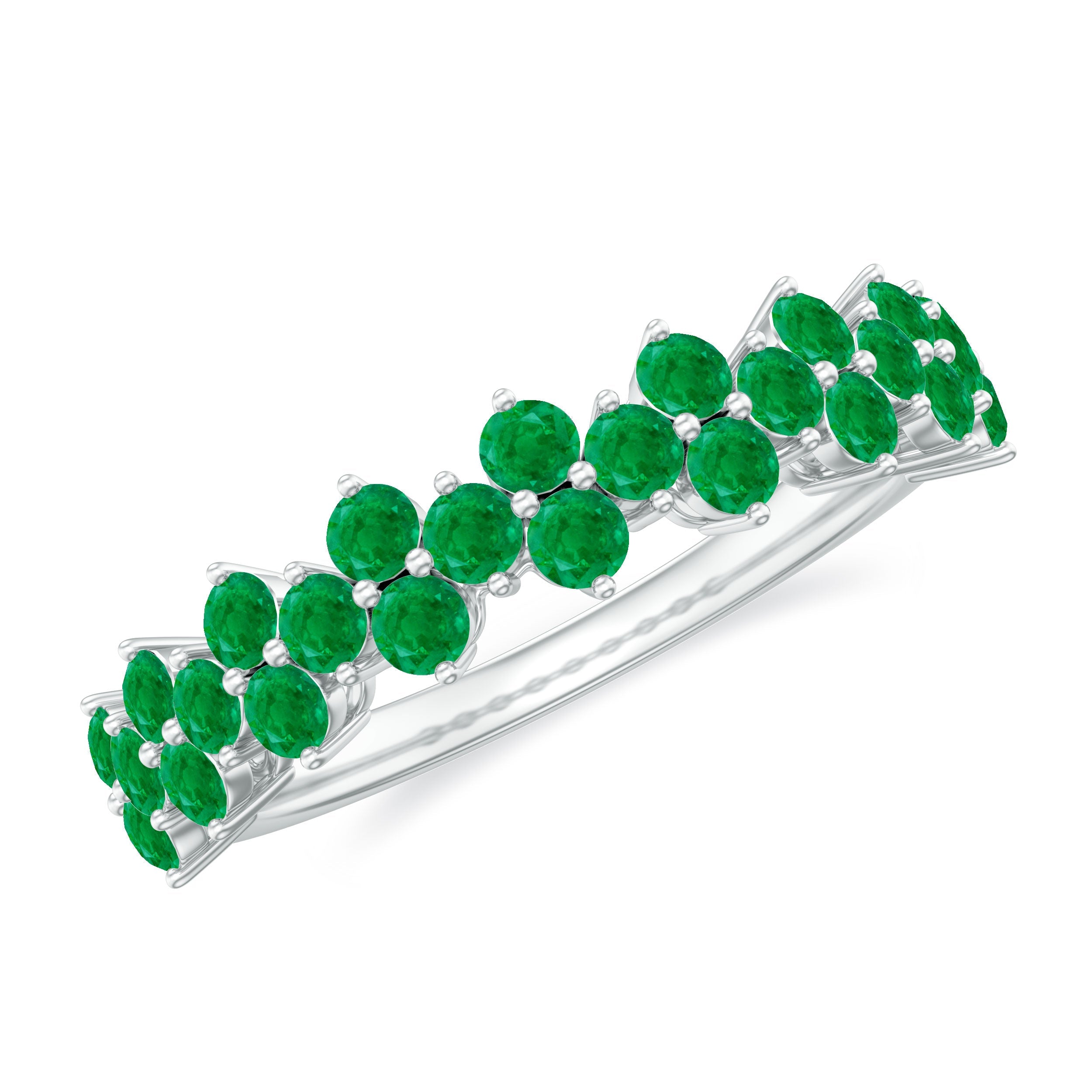 Emerald Anniversary Ring – Half Eternity Band With Certified Real Emerald Prong Setting