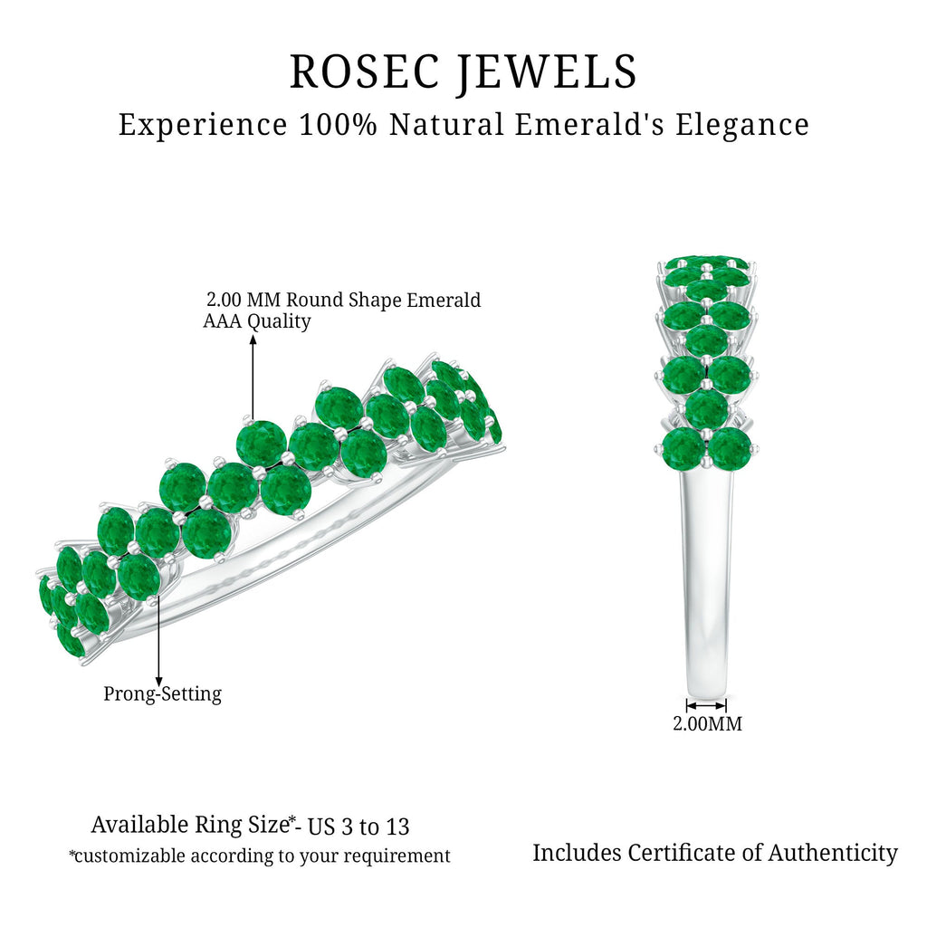 Emerald Anniversary Ring – Half Eternity Band With Certified Real Emerald Prong Setting