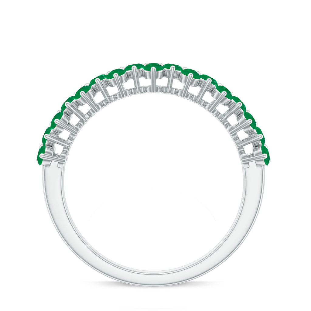 Emerald Anniversary Ring – Half Eternity Band With Certified Real Emerald Prong Setting