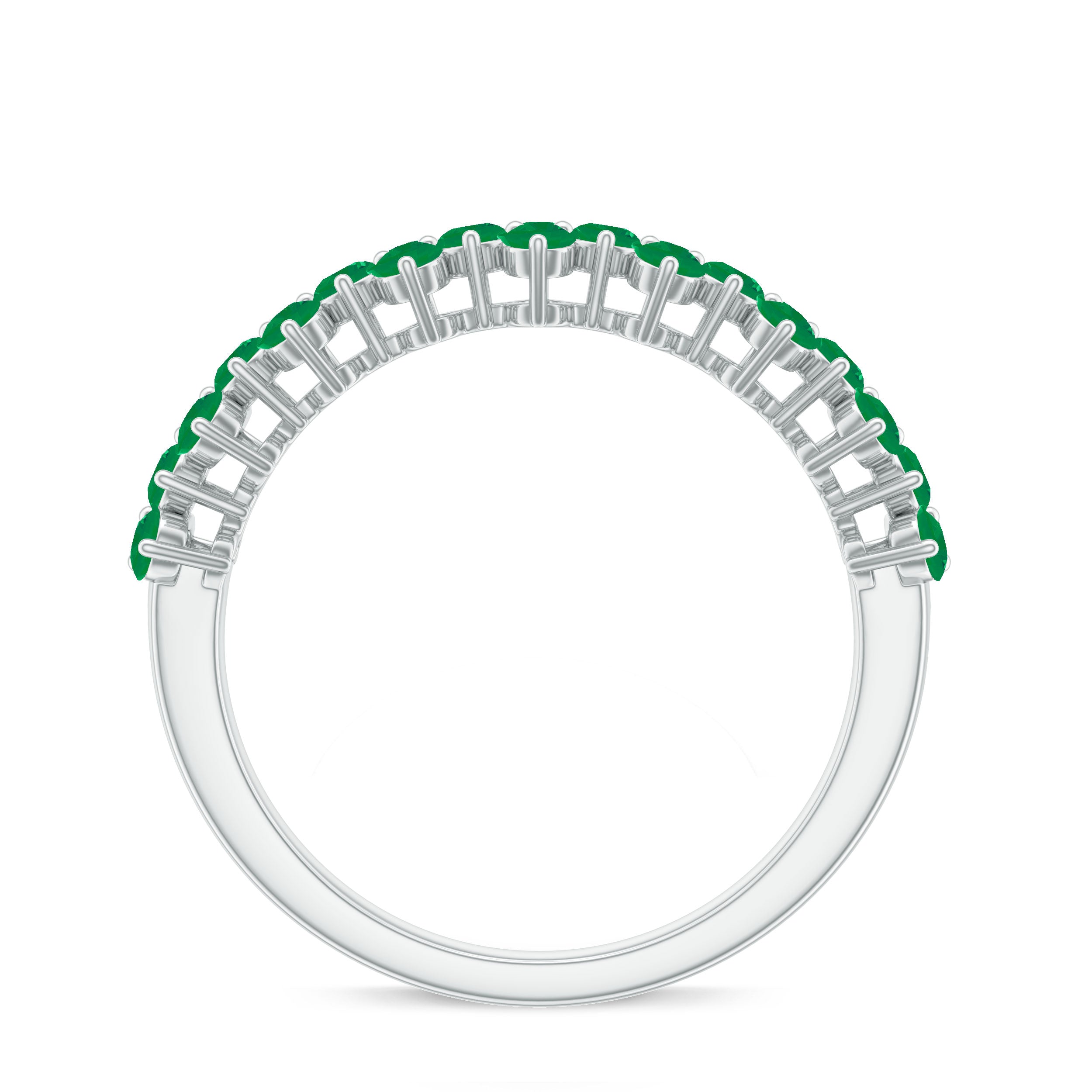Emerald Anniversary Ring – Half Eternity Band With Certified Real Emerald Prong Setting