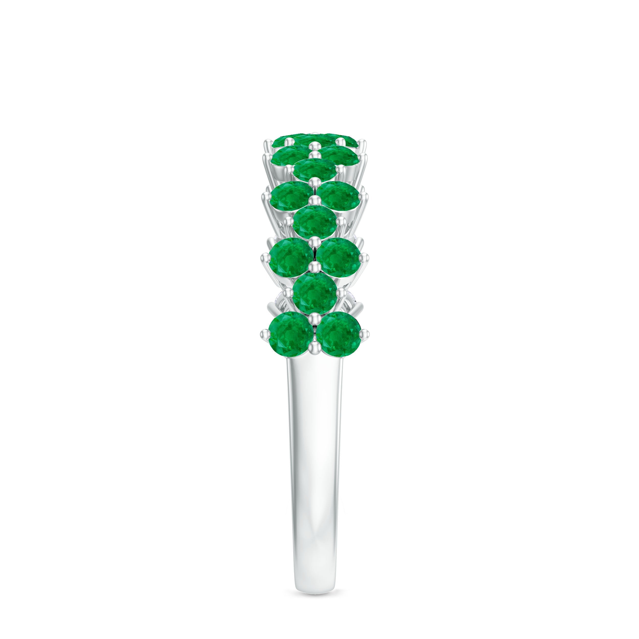Emerald Anniversary Ring – Half Eternity Band With Certified Real Emerald Prong Setting
