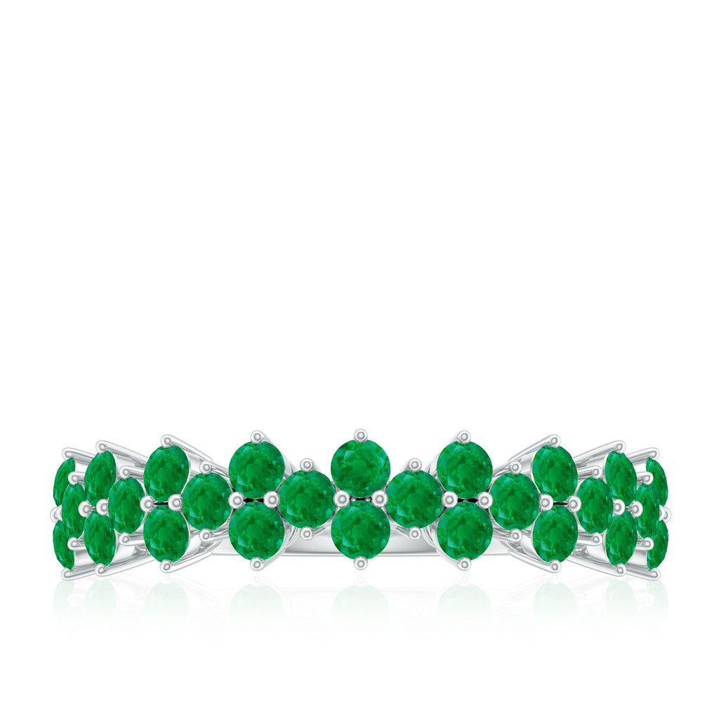 Emerald Anniversary Ring – Half Eternity Band With Certified Real Emerald Prong Setting